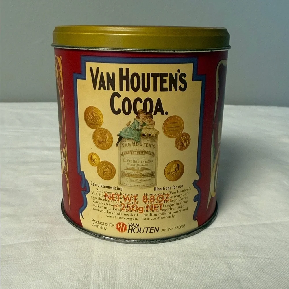 Van Houten’s Cocoa Tin Vintage Red Metal Container Advertising Holland